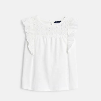 Girls' white broderie anglaise T-shirt