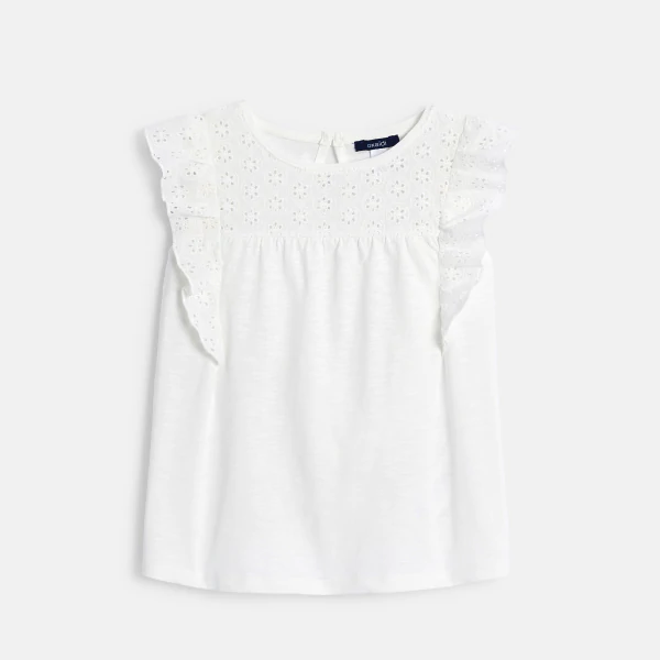 Girls' white broderie anglaise T-shirt