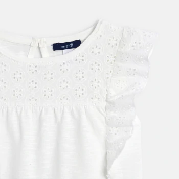 Girls' white broderie anglaise T-shirt