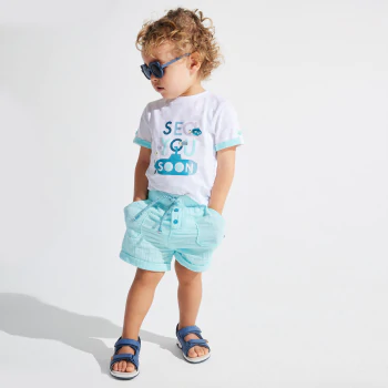 Baby boy's lightweight blue crinkle cotton shorts