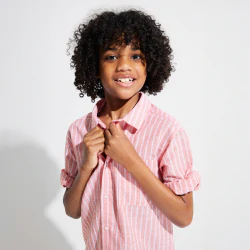 Boy's orange linen striped shirt