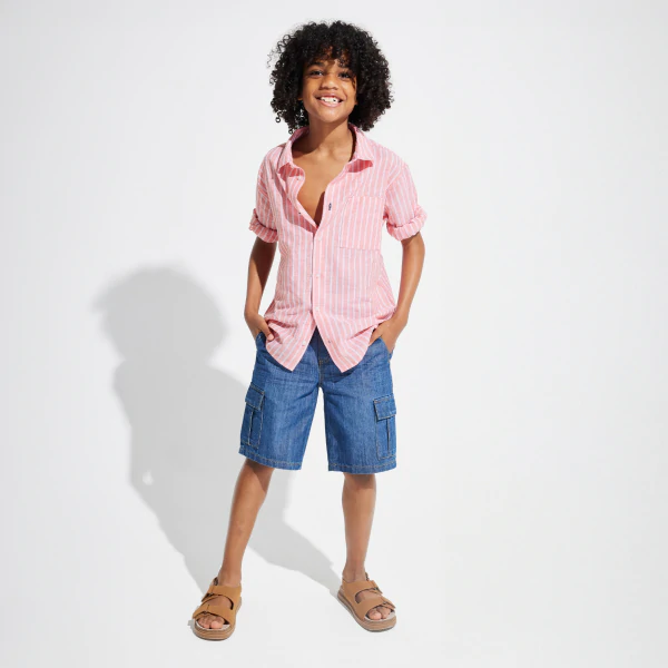 Boy's orange linen striped shirt