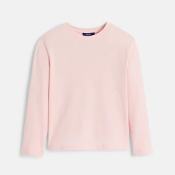 Girl's plain pink love embroidery T-shirt