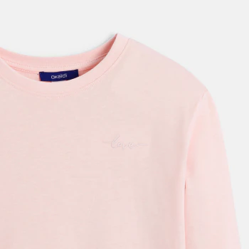 Girl's plain pink love embroidery T-shirt
