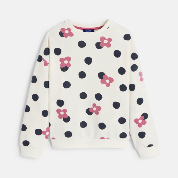 Girl's white polka dot sweatshirt