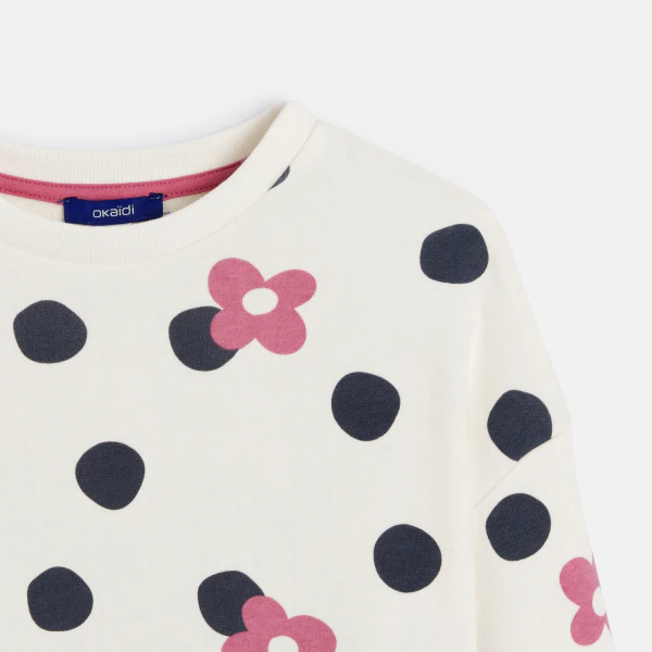 Girl's white polka dot sweatshirt
