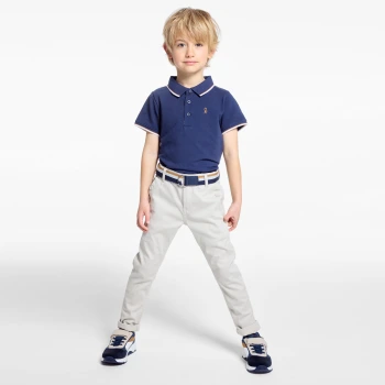 بنطال تشينو بحزام قماش باللون البيج للأولاد