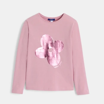 Girl's sparkly vintage pink T-shirt with motif