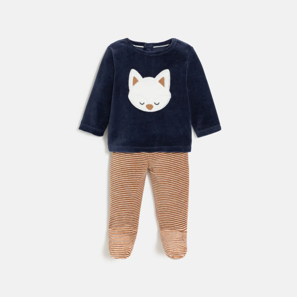 Baby boy's blue cat velvet pyjamas