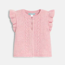 Baby girl's pink knitted sleeveless cardigan
