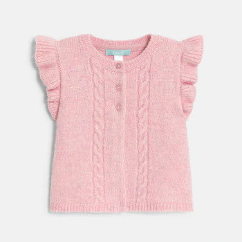 Baby girl's pink knitted sleeveless cardigan