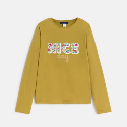 Girl's curry yellow slogan T-shirt