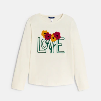 Girl's ecru flower motif T-shirt
