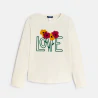 Girl's ecru flower motif T-shirt
