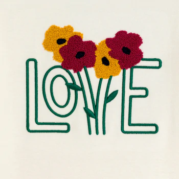 Girl's ecru flower motif T-shirt