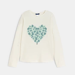تيشيرت مزين برسمة قلب باللون البيج الفاتح للفتيات