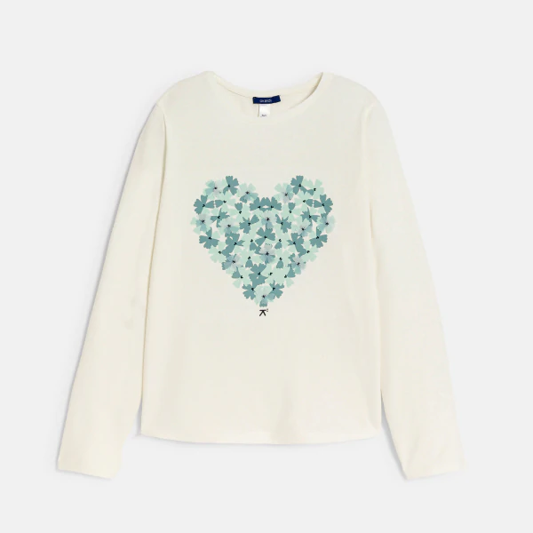 Girl's ecru heart motif T-shirt