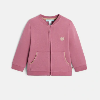 Baby girl's pink heart patch fleece zip-up sweatshirt
