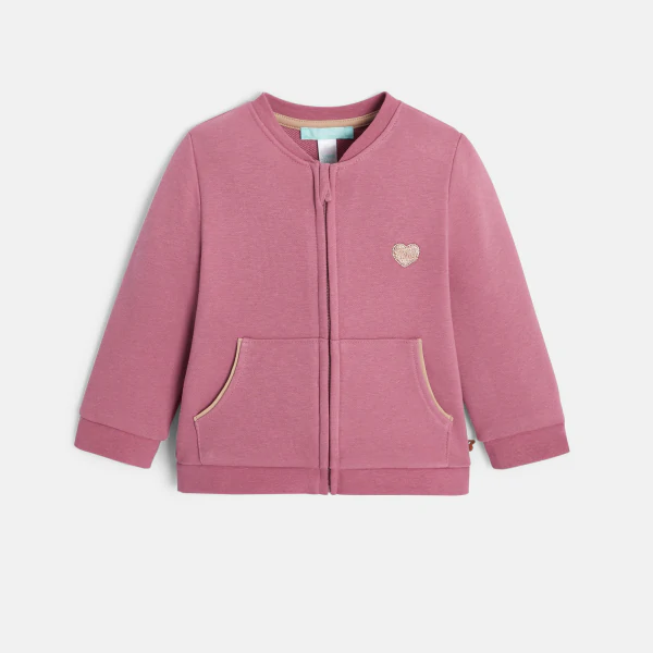 Baby girl's pink heart patch fleece zip-up sweatshirt