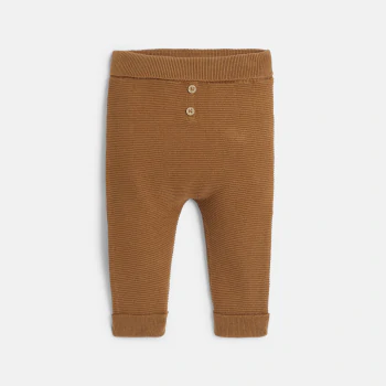 Baby boy's brown knitted bear jumper and trousers