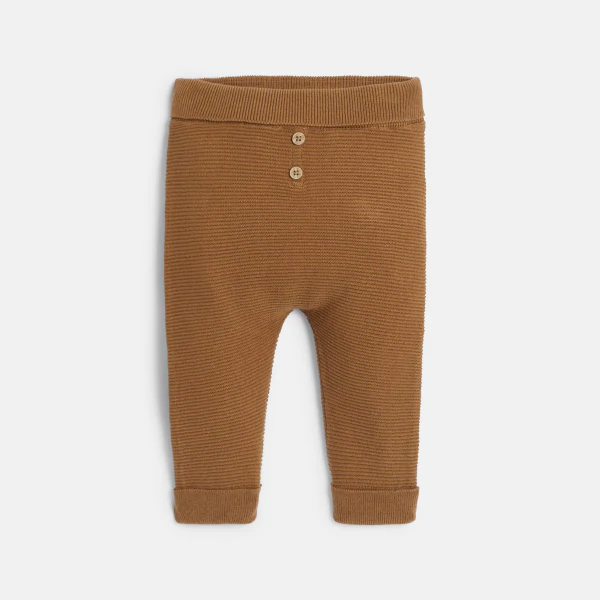 Baby boy's brown knitted bear jumper and trousers