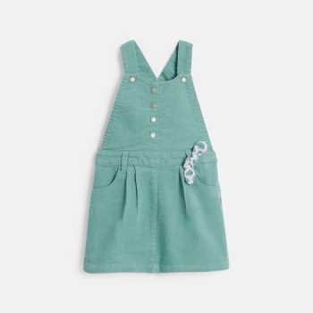 Baby girl's blue velvet dungaree dress and T-shirt