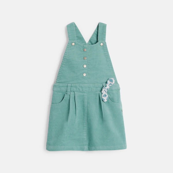 Baby girl's blue velvet dungaree dress and T-shirt