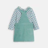 Baby girl's blue velvet dungaree dress and T-shirt