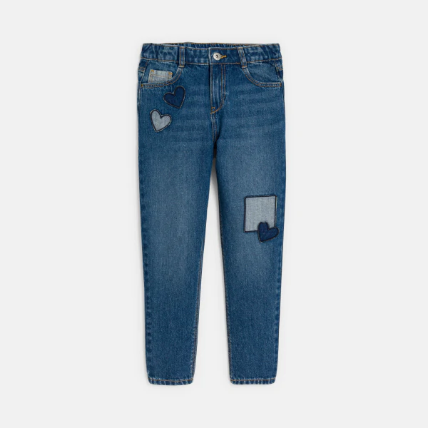 Girl's blue mom jeans with patches