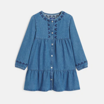 Girl's blue embroidered denim dress