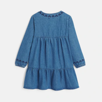 Girl's blue embroidered denim dress