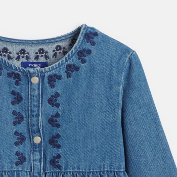 Girl's blue embroidered denim dress