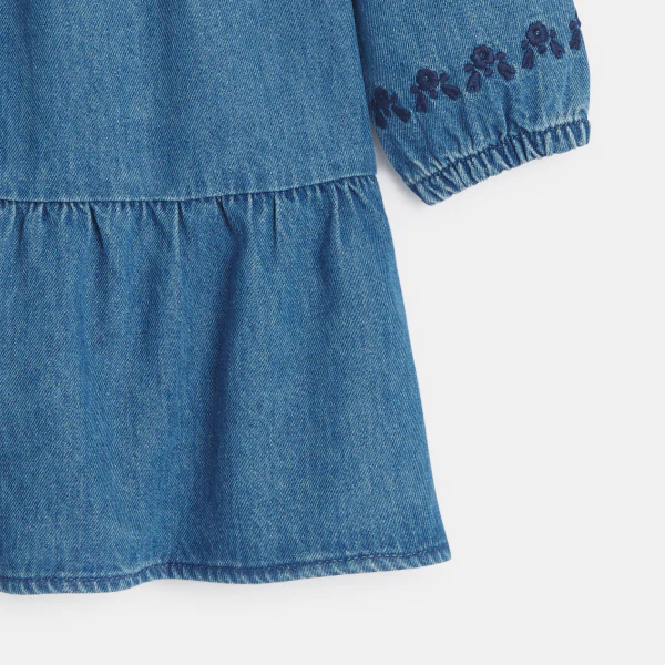 Girl's blue embroidered denim dress