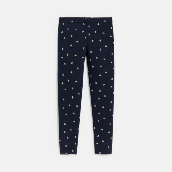 Girl's navy blue printed leggings