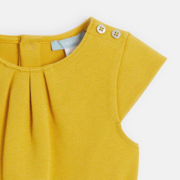 Baby girl's yellow textured playsuit with floral belt