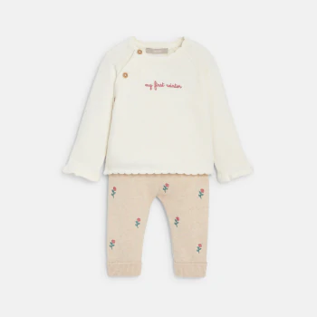 Baby girl's pink knitted and embroidered jumper and trousers