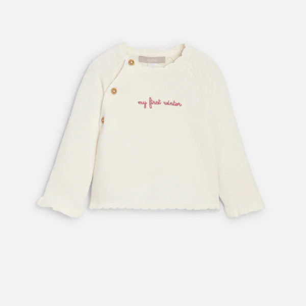 Baby girl's pink knitted and embroidered jumper and trousers