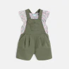 Baby girl's khaki short overalls and peacock blouse