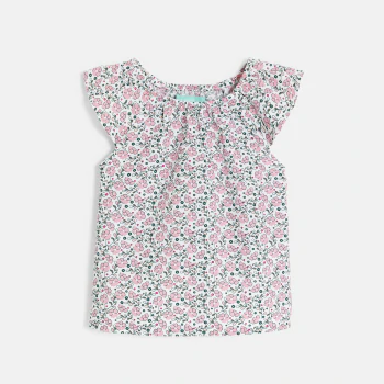Baby girl's khaki short overalls and peacock blouse