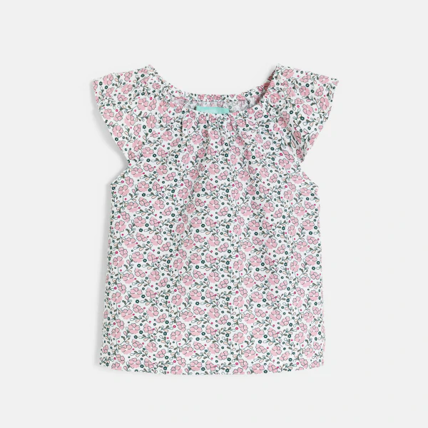 Baby girl's khaki short overalls and peacock blouse