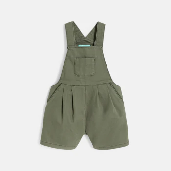 Baby girl's khaki short overalls and peacock blouse