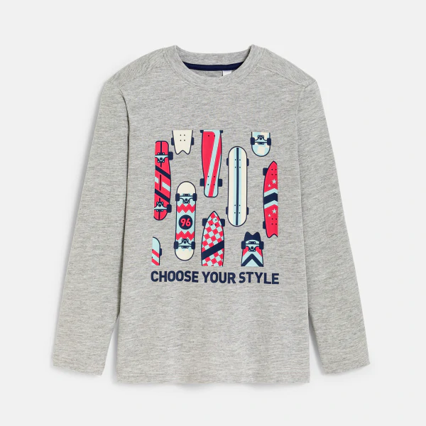 Boy's grey marl slogan T-shirt