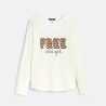 Girl's ecru leopard print slogan T-shirt