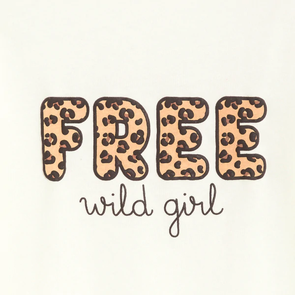 Girl's ecru leopard print slogan T-shirt