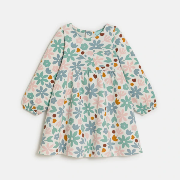 Baby girl's floral piqué-effect fleece dress