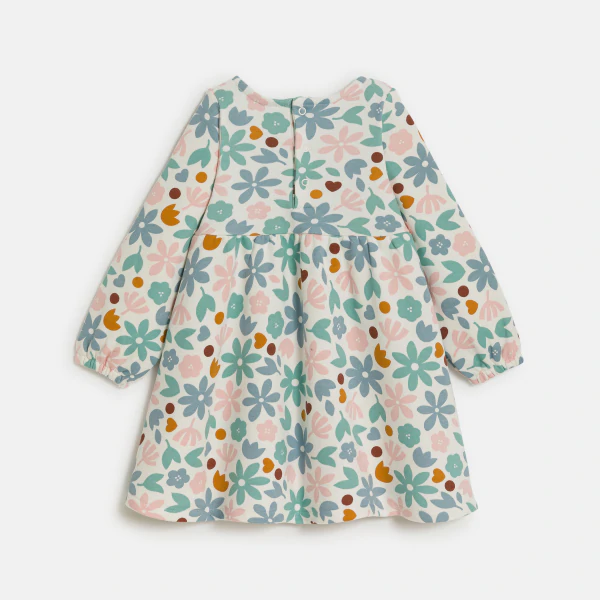 Baby girl's floral piqué-effect fleece dress