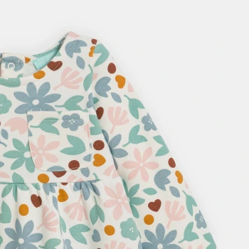 فستان من الصوف الناعم بمظهر نسيج بيكيه، منمق برسوم أزهار للفتيات الرضع