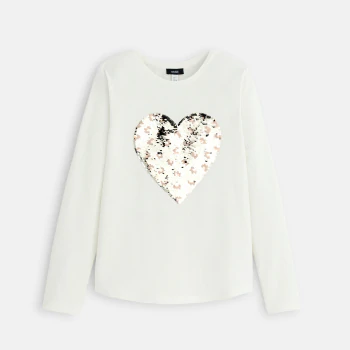 Girl's white heart T-shirt with magic sequins