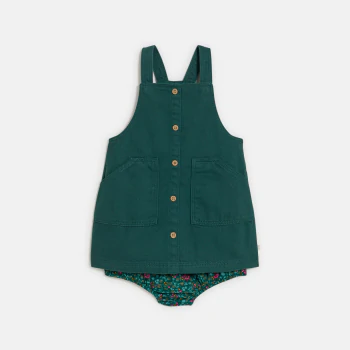 Baby girl's green denim pinafore dress