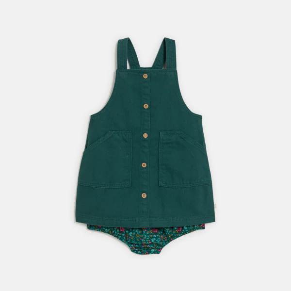 Baby girl's green denim pinafore dress